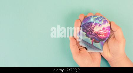 Stress- und Migräneanfälle, alzheimer- und Epilepsiestörung, Hirnwellen, psychische Gesundheitskonzepte Stockfoto