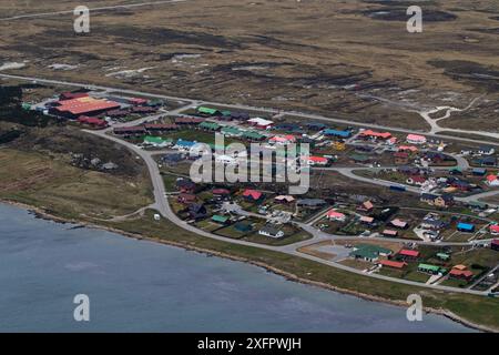 Luftaufnahme der Hauptstadt Stanley, Falklandinseln, East Falkland British Overseas Territory, Dezember 2016. Stockfoto