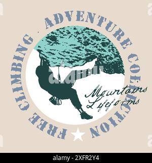 Illustration der Bergsteiger-Silhouette in Komposition mit Schriftzug. Stock Vektor