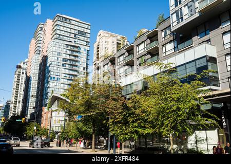 Vancouvers Stadtteil Yaletown im Sommer, Vancouver BC, Kanada. Stockfoto