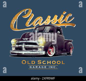 Vektor farbenfrohe Illustration von Oldtimer mit Text. Art Paea Prints auf T-Shirts, Plakaten usw. Stock Vektor