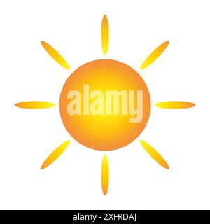 Sonnensymbol hell. Gelb-orangefarbener Verlauf. Design der Strahlungsstrahlen. Vektorabbildung. Stock Vektor
