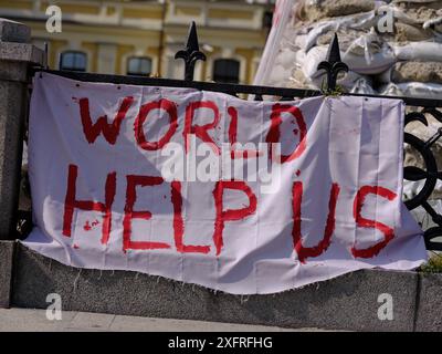 Manifestation um Hilfe in Kiew, Ukraine. Stockfoto