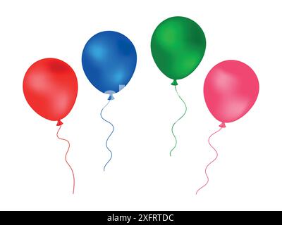 Realistische glänzende rote, grüne, blaue und rosa Ballonvektorillustration. 3D Helium fliegender Geburtstagsballon für Anlässe, Partys, Hochzeiten usw. Stock Vektor