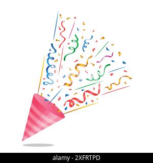 Bunte Konfetti-Vektor-Illustration mit Schlangenbändern und Geburtstagshut Stock Vektor