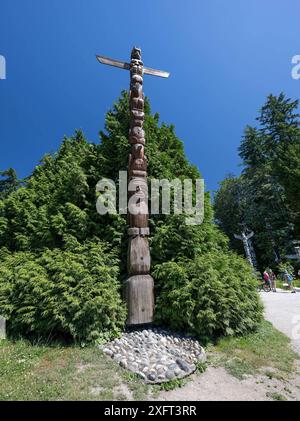 Vancouver CAN, Kanada / Kanada, Urlaubseindruecke und Sehenswuerdigkeiten, Vancouver, Downtown, 04.07.2024. der Rose Cole Yelton Memorial Pole of the Squamish Nation - ein Totempfahl im Stanley Park. CAN, Kanada / Kanada, Urlaubseindruecke und Sehenswuerdigkeiten, Vancouver, Downtown, 04.07.2024. *** Vancouver CAN, Kanada, Urlaubseindrücke und Sehenswürdigkeiten, Vancouver, Downtown, 04 07 2024 The Rose Cole Yelton Memorial Pole of the Squamish Nation ein Totempfahl in Stanley Park CAN, Kanada Kanada, Urlaubseindrücke und Sehenswürdigkeiten, Vancouver, Downtown, 04 07 2024 Copyrig Stockfoto