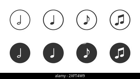 Symbole für Musiknotizen gesetzt. Einfache Symbole für App-Entwicklung und Website-Design. Vektorabbildung Stock Vektor