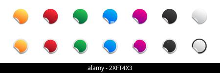 Satz runder Klebeaufkleber mit gefalteten Kanten. Leere Sticker-Kollektion. Illustration des flachen Vektors Stock Vektor