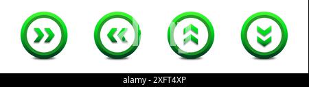 Grüne Pfeile gesetzt. 3D-Tasten mit Schatten. Illustration des flachen Vektors Stock Vektor
