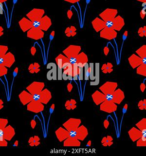 Nahtloses Muster mit Mohnblume in Form eines Ausschnitts auf schwarzem Hintergrund Stock Vektor