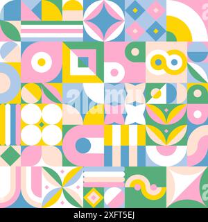 Bauhaus Pink Blue Quadrat Muster Stock Vektor