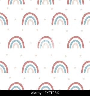 Böhmisches Babymuster mit Regenbogen. Geschlechtsneutrale Kinderstube Niedliche Ornamente. Vektor-Illustration in flachem Cartoon-Stil. Boho-Muster für Kinder Stock Vektor