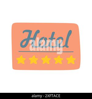 Sing mit Word Hotel und fünf Sternen. Vektor flache Zeichentrickillustration des Banners mit Schrift und fünf Sternen Bewertung isoliert auf weißem Hintergrund. Han Stock Vektor