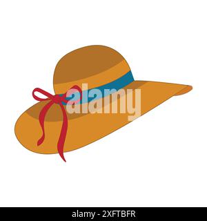 Cartoon-Hüte. Weibliche und männliche Kopfbedeckung, Derby und Cowboy, Strohhut, Kappe, panama und Zylinder. Sommer Frauen Vintage Mode Hüte Vektor Illustration Stock Vektor