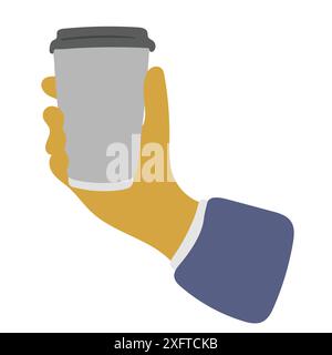 Hand des Geschäftsmannes hält Take-away heiße Kaffeetasse Illustration Vektor isoliert auf weißem Hintergrund Stock Vektor