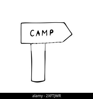 Campingschild. Doodle-STYLE. Handgezeichnete isolierte Illustration auf weißem Hintergrund. Doodle-STYLE. Stock Vektor