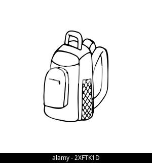 Wanderrucksack. Reise- und Campingrucksack. Touristen-Paket. Handgezeichnete Illustration isoliert auf weißem Hintergrund. Stock Vektor