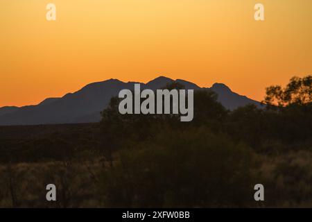Der Sonnenuntergang leuchtet über den West Macdonnell Ranges Stockfoto