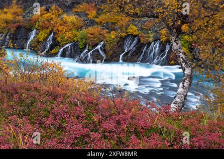 Hraunfossar Wasserfall, westlich von Island, September 2013. Stockfoto