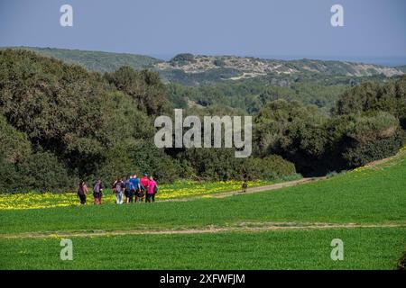 Wandern auf dem Pferderücken, - Cami de Cavalls-,s'Albufera des Grau Naturpark, Menorca, Balearen, Spanien. Stockfoto