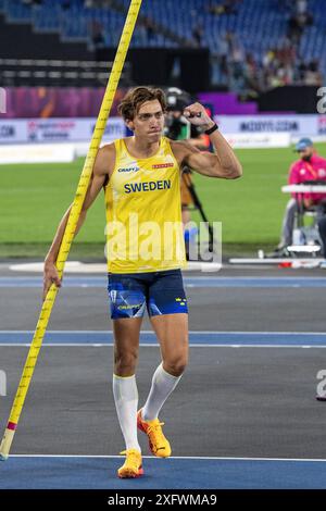 Armand Duplantis (Schweden), Stabhochsprung-Weltrekordhalter und Goldmedaille bei den Leichtathletik-Europameisterschaften Roma 2024, Olympiastadion, Rom, Italien Stockfoto