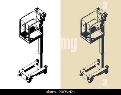 Stilisierte Vektorabbildungen eines Hubgerüsts zum Umschieben Stock Vektor