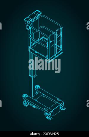 Isometrische technische Zeichnung eines Hubgerüsthubs Stock Vektor