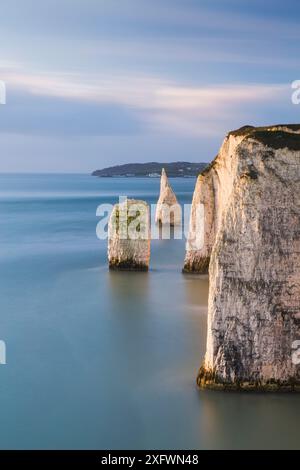 Die Pinnacles aus Ballard Down, Swanage, Isle of Purbeck, Dorset, England, UK. Dezember 2014. Stockfoto