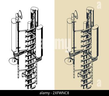 Handy-Telekommunikationsturm mit Repeatern in Nahaufnahme Stock Vektor