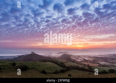 Sonnenaufgang über Colmer's Hill, Bridport, Dorset, England, Großbritannien. September 2011. Stockfoto