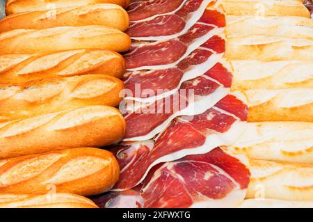 Brot und Schinken. Spanien. Stockfoto