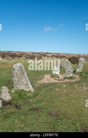 MEN-an-Tol, neolithisches oder bronzezeitliches Denkmal. Cornwall, England, Großbritannien. März 2018. Stockfoto