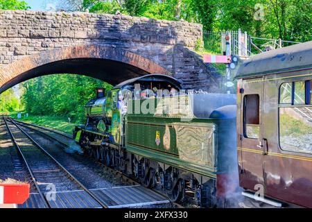 Erhaltene ehemalige GWR-Dampflok 7828 „Odney Manor“ am Bahnhof Bishops Lydeard an der West Somerset Railway Steam Gala, England, Großbritannien Stockfoto