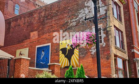 Wandmalereien im Stil der 1930er Jahre an Gebäuden im Zentrum von Springfield, Ohio, USA Stockfoto