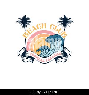 Beach Tropical Paradise Sommer-T-Shirt mit Sonnenaufgang Stock Vektor