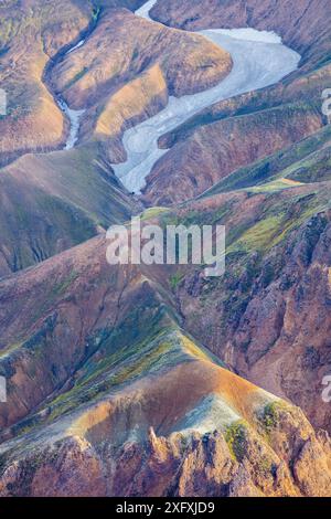 Rhyolithgebirge mit Gletscher, Landmannalaugar, Island. September 2017 Stockfoto