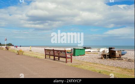 Budleigh Salterton Beach im Spätsommer. Stockfoto