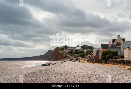 Budleigh Salterton Beach im Spätsommer. Stockfoto