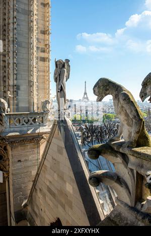 Statuen von Chimären auf Notre Dame de Paris, France Stockfoto