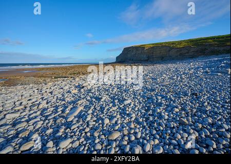 Felsige Küste, Stein, Strand, Meer, Himmel, Sommer, Nash Point, Marcross, Lantwit Major, Glamorgan Heritage Coast, Wales, Vereinigtes Königreich Stockfoto