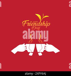 Internationaler Freundschaftstag Tee Kaffee hält Tasse Freundschaft Werbung Logo Schriftzug Typografie thematische Vektor Illustration einzigartige Konzeptidee Stock Vektor