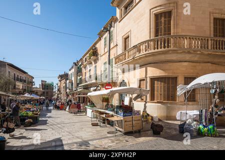 Wochenmarkt in Santanyi, Mallorca, Balearen, Spanien, Europa Stockfoto