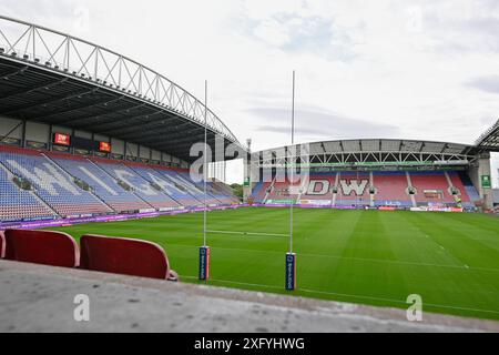 Wigan, Großbritannien. Juli 2024. Eine allgemeine Ansicht des DW-Stadions vor dem Spiel Wigan Warriors gegen Leigh Leopards im DW Stadium, Wigan, Vereinigtes Königreich, 5. Juli 2024 (Foto: Cody Froggatt/News Images) in Wigan, Vereinigtes Königreich am 5. Juli 2024. (Foto: Cody Froggatt/News Images/SIPA USA) Credit: SIPA USA/Alamy Live News Stockfoto