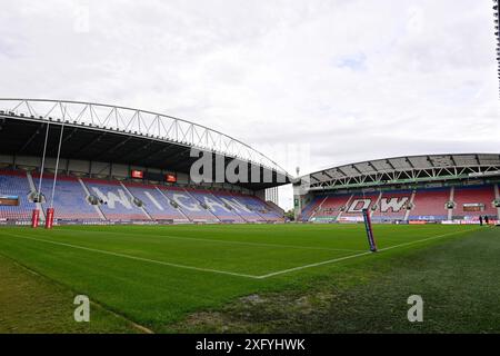 Wigan, Großbritannien. Juli 2024. Eine allgemeine Ansicht des DW-Stadions vor dem Spiel Wigan Warriors gegen Leigh Leopards im DW Stadium, Wigan, Vereinigtes Königreich, 5. Juli 2024 (Foto: Cody Froggatt/News Images) in Wigan, Vereinigtes Königreich am 5. Juli 2024. (Foto: Cody Froggatt/News Images/SIPA USA) Credit: SIPA USA/Alamy Live News Stockfoto