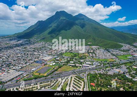 Aus der Vogelperspektive das BBVA-Stadion, Heimstadion des Monterrey Soccer Club, Hauptquartier der Weltmeisterschaft 2026 in Mexiko. First Division of Mexico oder Rayados de M Stockfoto