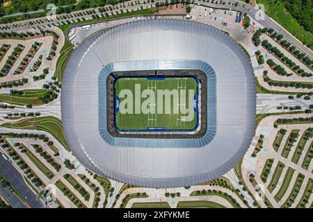 Aus der Vogelperspektive das BBVA-Stadion, Heimstadion des Monterrey Soccer Club, Hauptquartier der Weltmeisterschaft 2026 in Mexiko. First Division of Mexico oder Rayados de M Stockfoto