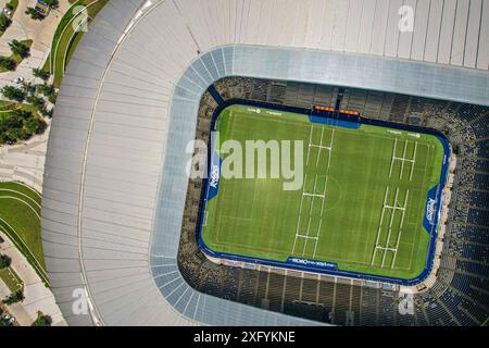 Aus der Vogelperspektive das BBVA-Stadion, Heimstadion des Monterrey Soccer Club, Hauptquartier der Weltmeisterschaft 2026 in Mexiko. First Division of Mexico oder Rayados de M Stockfoto