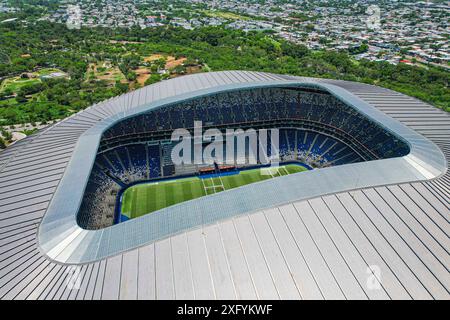 Aus der Vogelperspektive das BBVA-Stadion, Heimstadion des Monterrey Soccer Club, Hauptquartier der Weltmeisterschaft 2026 in Mexiko. First Division of Mexico oder Rayados de M Stockfoto