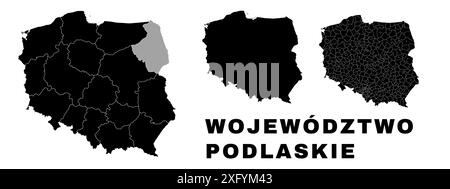 Podlaskiekarte, polnische Woiwodschaft. Verwaltungsbezirk Polen, Provinzen, Bezirke und Gemeinden. Stock Vektor