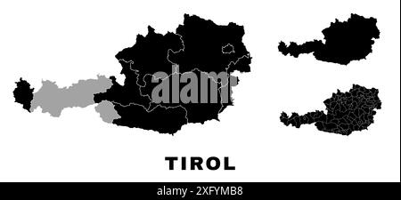 Tirol Karte, österreichisches Bundesland. Verwaltungsbereich Österreich, Provinzen, Bezirke und Gemeinden. Stock Vektor